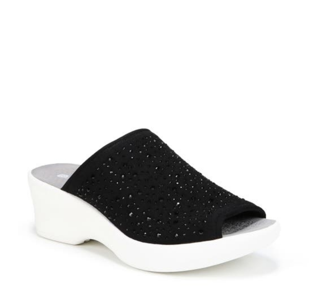 BZEES Love Bright Embellished Slide Wedge Sandal In Black Sz 9 New